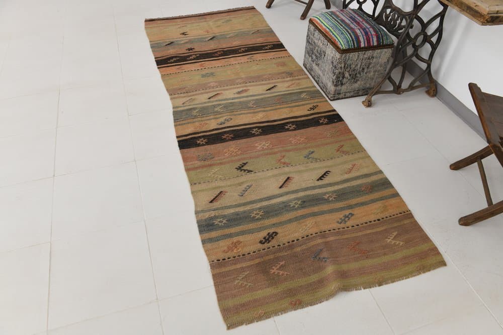 Runner 98x283 cm, Brown, Olive, Wool, 1970s - 215081