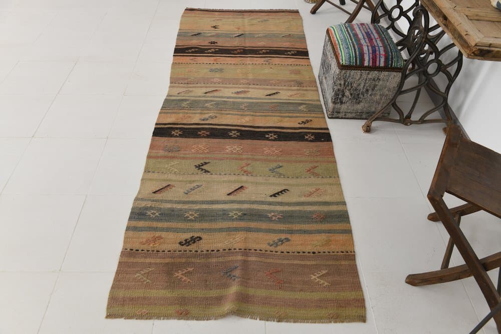 Runner 98x283 cm, Brown, Olive, Wool, 1970s - 215078