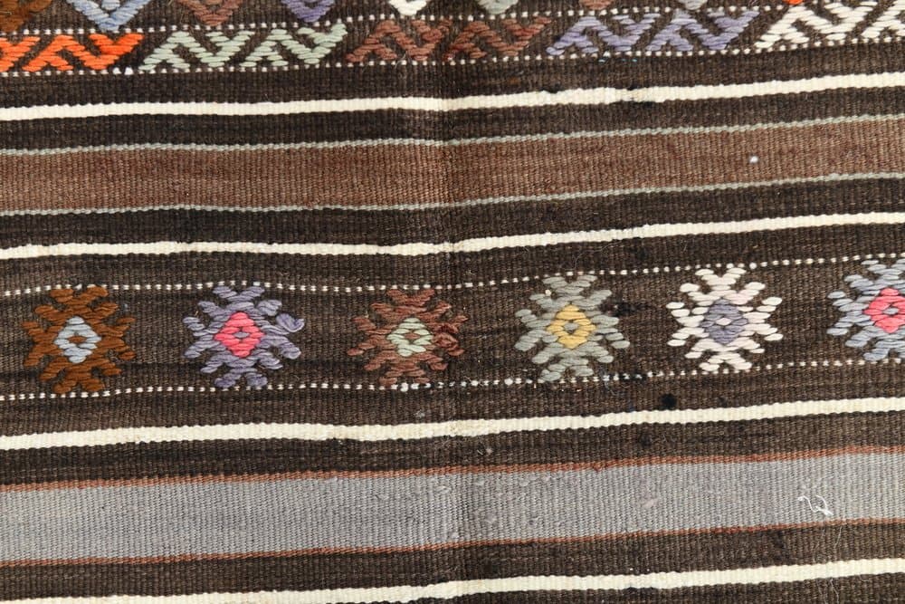 Kilim 238x155 cm, brązowy, beżowy, wełna, Turcja, lata 70. - 215076