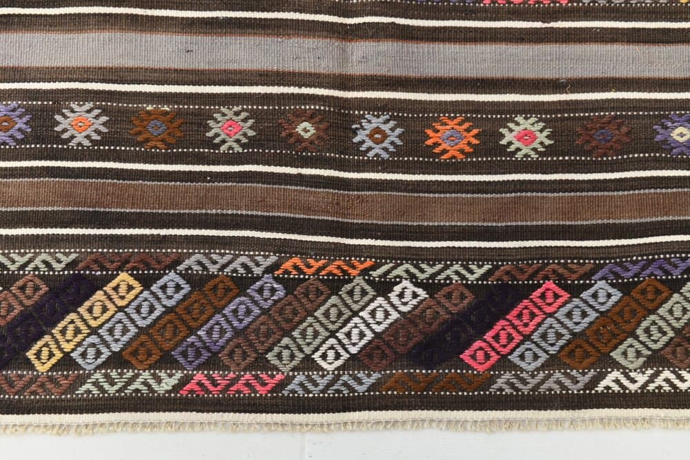 Kilim 238x155 cm, brązowy, beżowy, wełna, Turcja, lata 70. - 215074