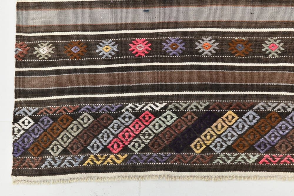 Kilim 238x155 cm, brązowy, beżowy, wełna, Turcja, lata 70. - 215073