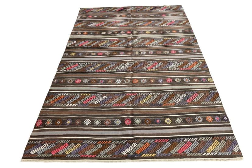 Kilim 238x155 cm, brown, beige, wool, Turkey, 1970s