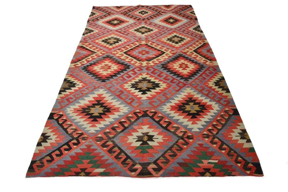 Kilim 306x174 cm, red, beige, wool, 1970s