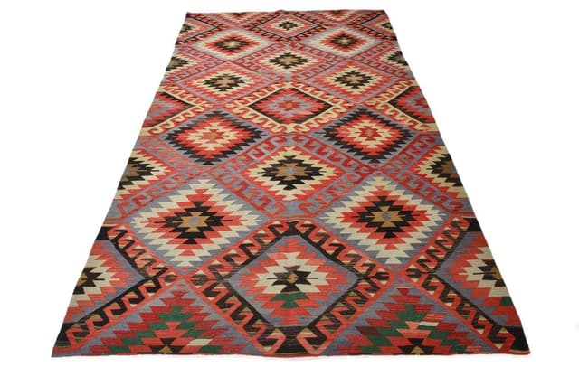 Kilim 306x174 cm, red, beige, wool, 1970s - DIMENSION