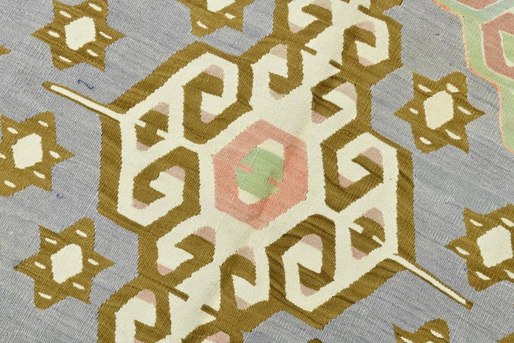 Kilim 199x311 cm, turkusowy, różowy, wełna, lata 70. - 215196