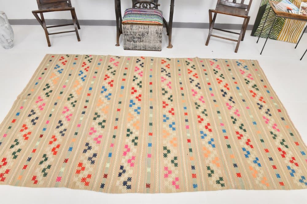 Dywan 160x252 cm, niebieski, zielony, wełna, lata 70. - 215658