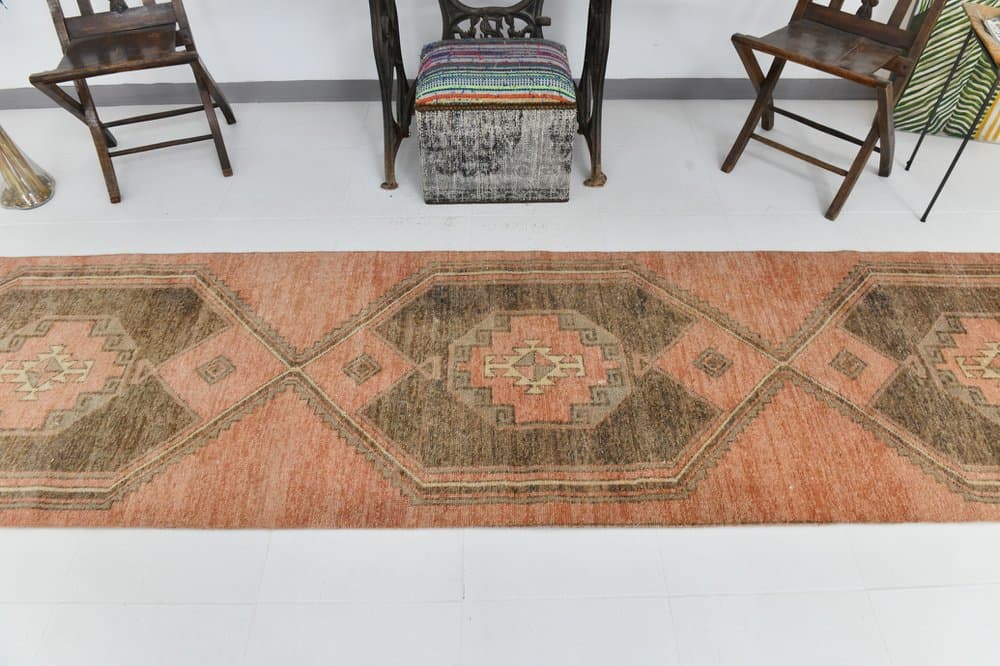 Chodnik 89x339 cm, brązowy, beżowy, wełna, lata 70. - 215645