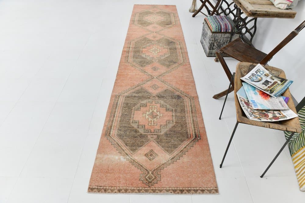 Chodnik 89x339 cm, brązowy, beżowy, wełna, lata 70. - 215644