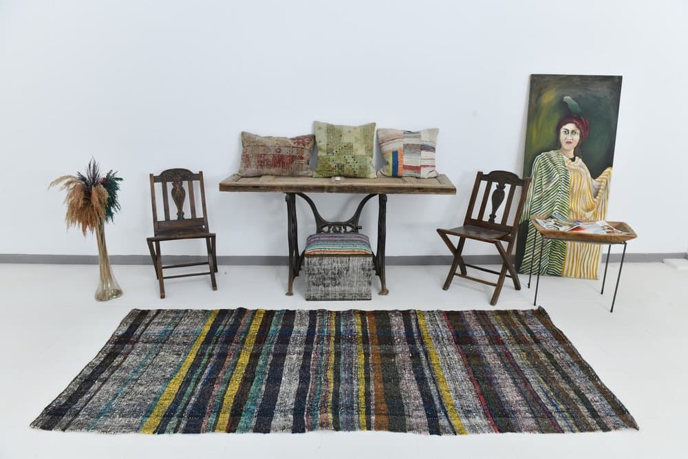 Kilim 115x271 cm, green, turquoise, wool, 1960s - 215633