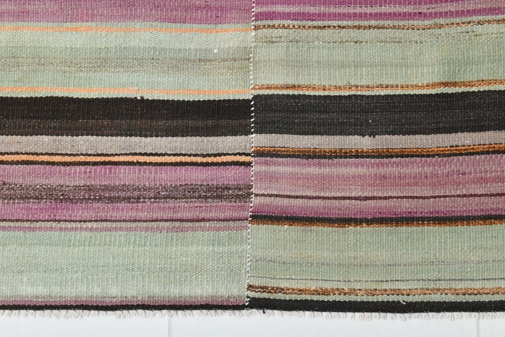 Kilim 185x124 cm, oliwkowy, beżowy, wełna, lata 70. - 215624