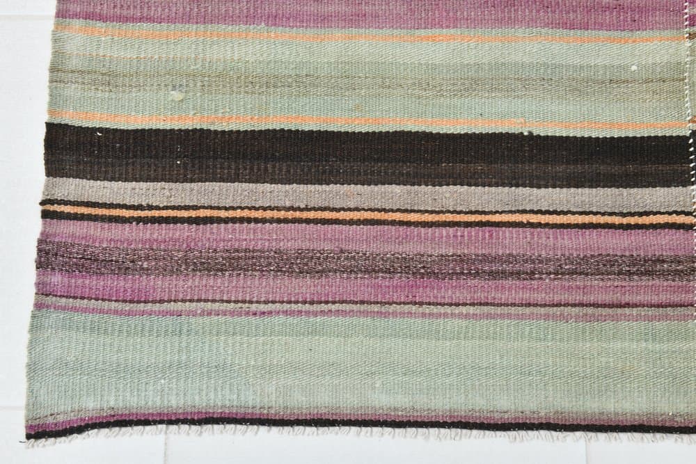 Kilim 185x124 cm, oliwkowy, beżowy, wełna, lata 70. - 215623