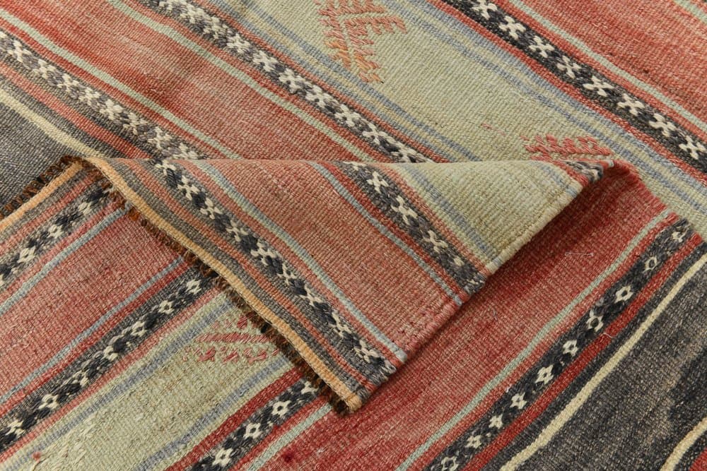 Kilim 158x377 cm, brązowy, zielony, wełna, lata 70. - 215591