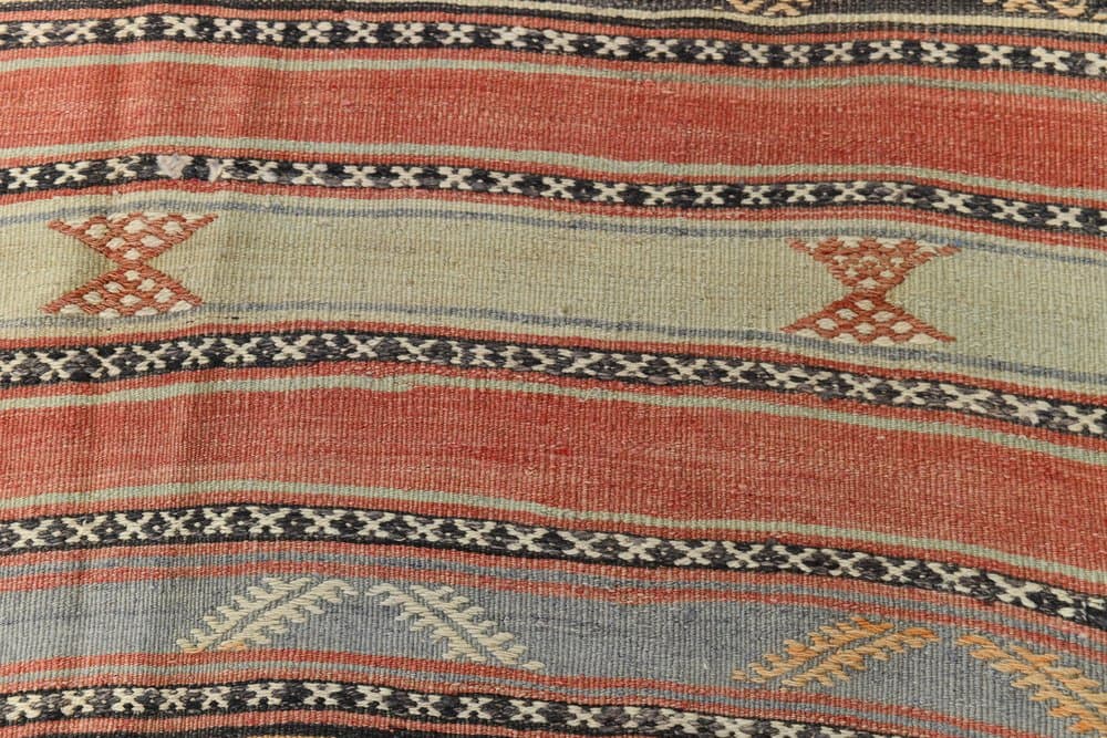 Kilim 158x377 cm, brązowy, zielony, wełna, lata 70. - 215590