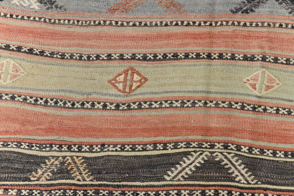 Kilim 158x377 cm, brązowy, zielony, wełna, lata 70. - 215600