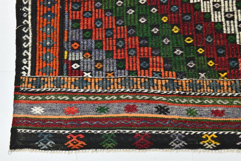 Kilim 186x265 cm, green, red, wool, 1970s - 215545