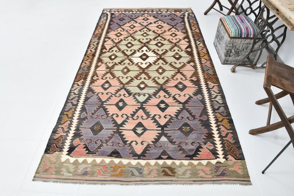 Rug 152x298 cm, brown, pink, wool, 1970s - 215527