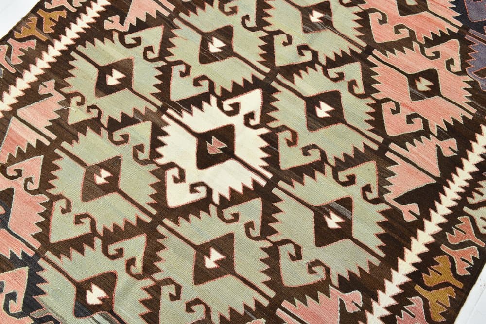 Rug 152x298 cm, brown, pink, wool, 1970s - 215529