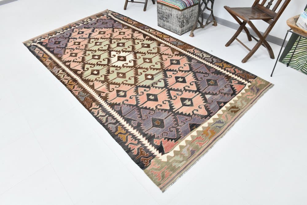 Rug 152x298 cm, brown, pink, wool, 1970s - 215524