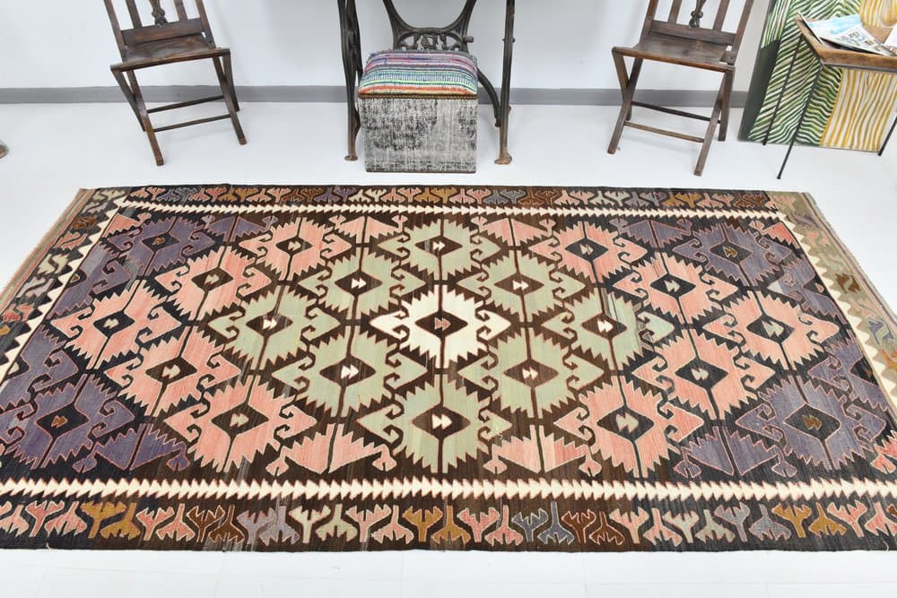 Rug 152x298 cm, brown, pink, wool, 1970s - 215528