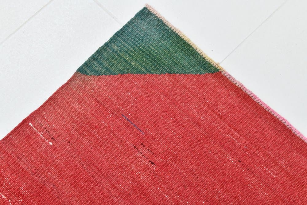 Kilim 172x137 cm, czerwony, zielony, wełna, lata 70. - 215513