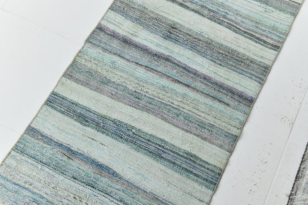 Chodnik 297x67 cm, szary, niebieski, wełna, lata 70. - 215502