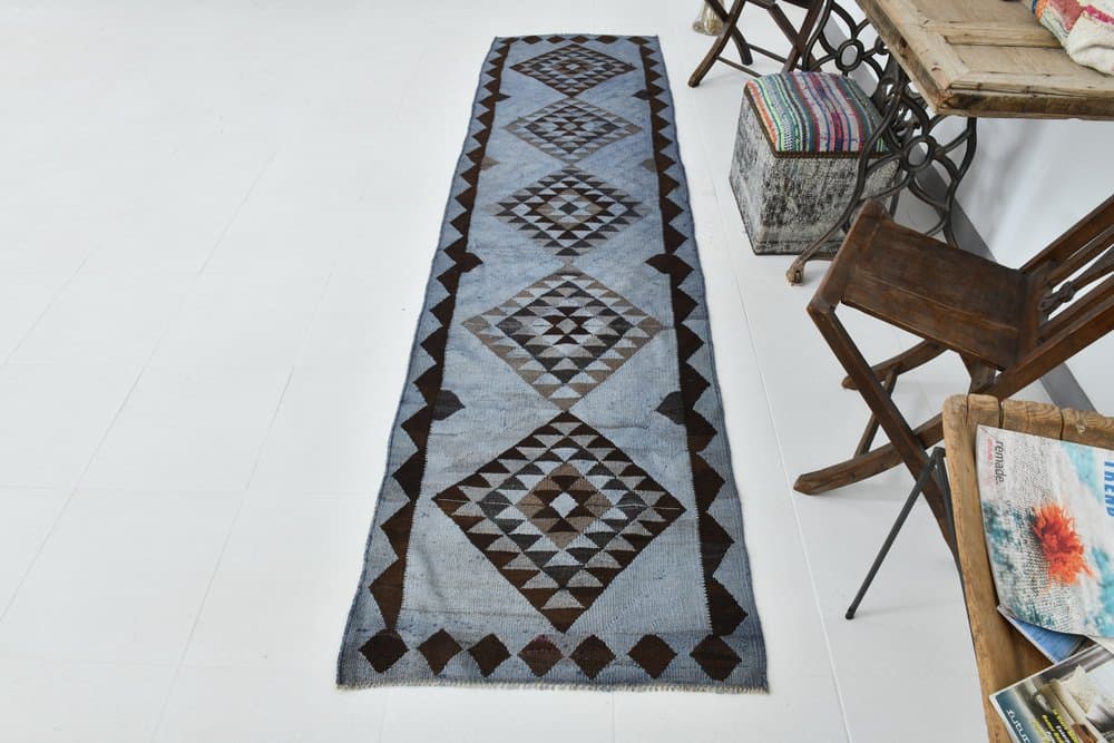 Kilim 79x316 cm, blue, wool, 1980s - 215488