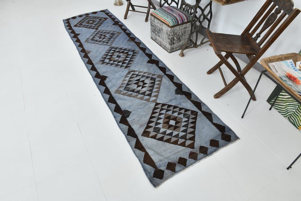 Kilim 79x316 cm, blue, wool, 1980s - 215485