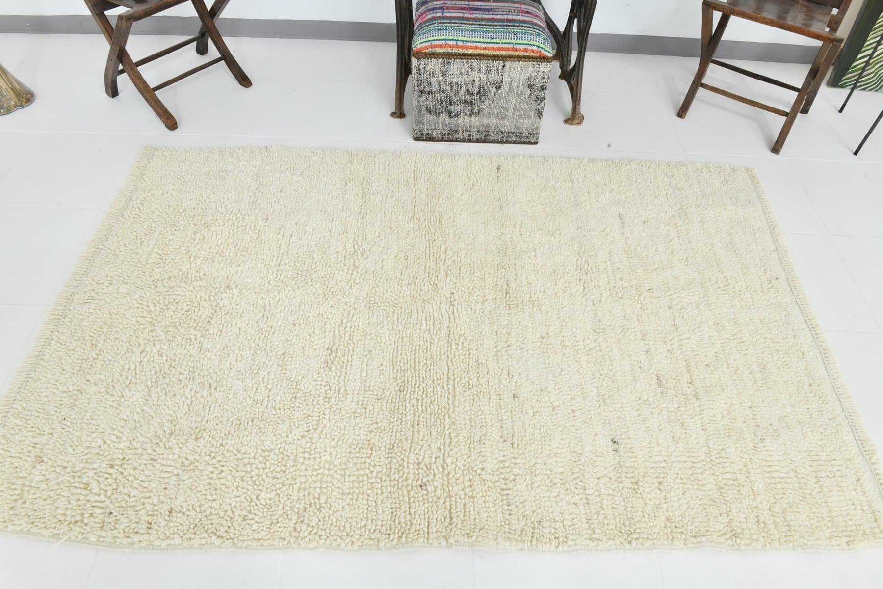 Dywan 211x135 cm, beżowy, wełna, lata 70. - 215463