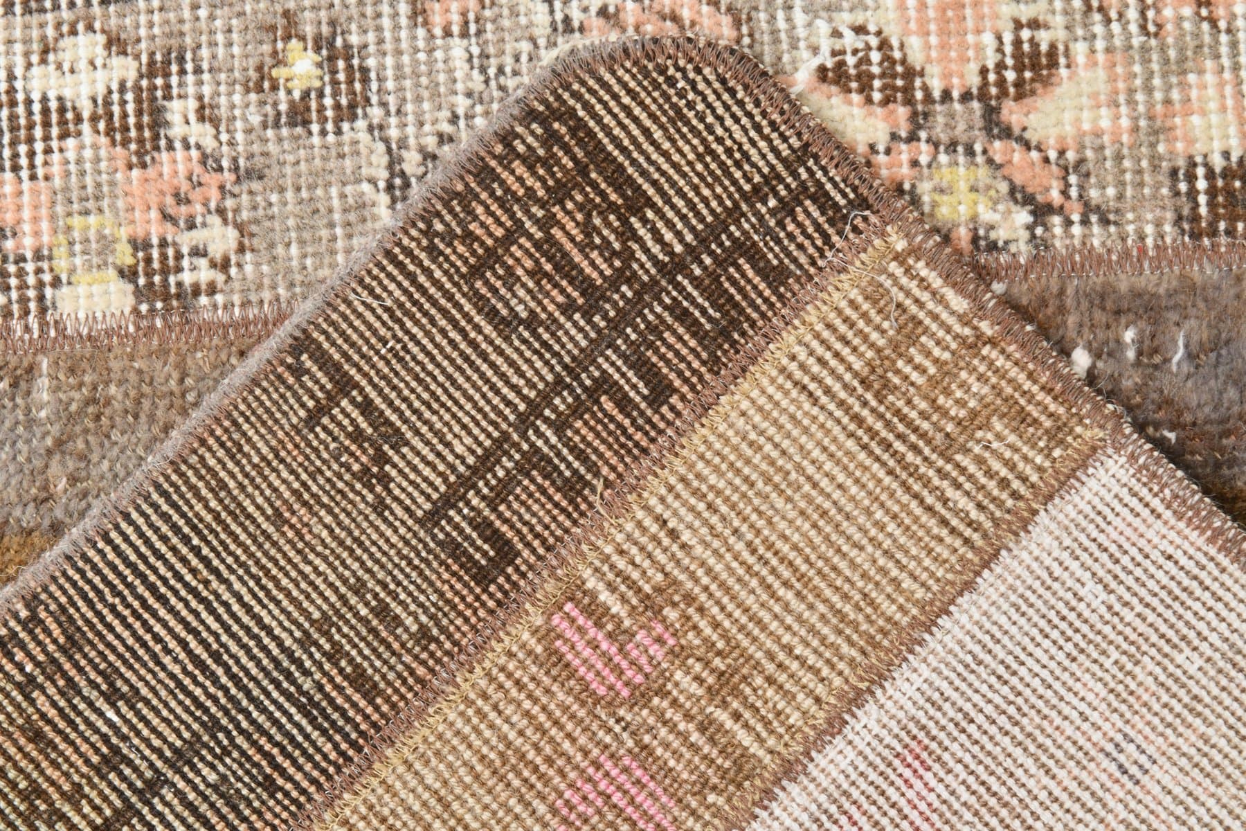 Runner 122x57 cm, beige, pink, wool, 1960s - 215431