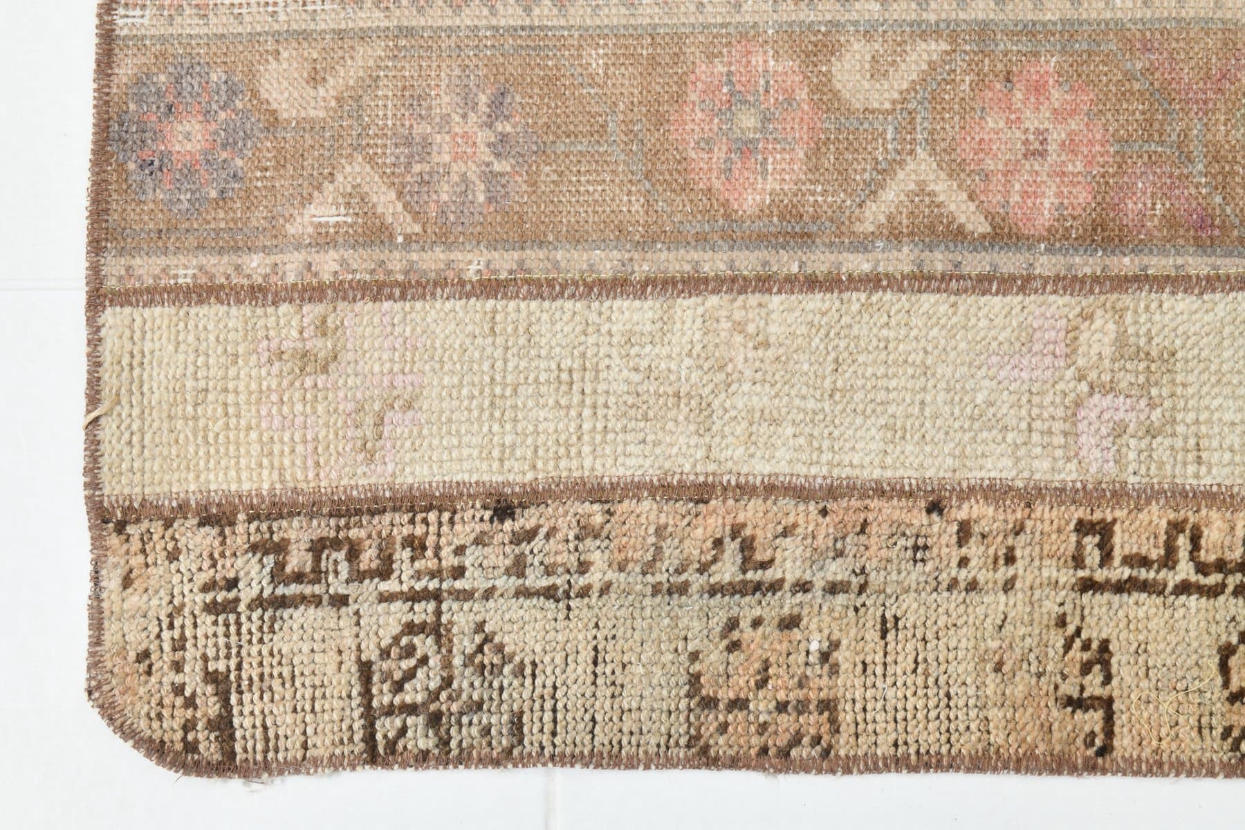 Runner 122x57 cm, beige, pink, wool, 1960s - 215428
