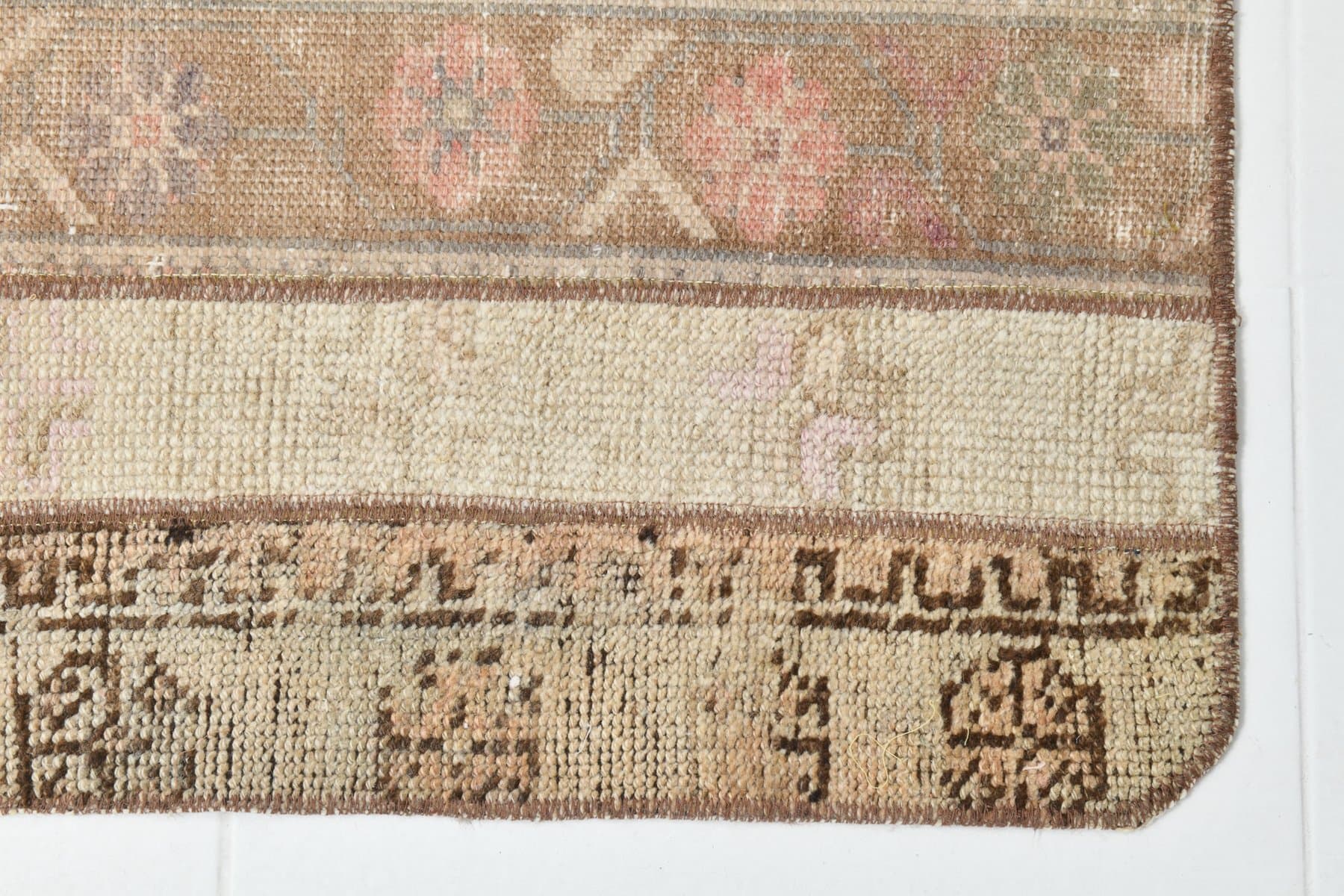 Runner 122x57 cm, beige, pink, wool, 1960s - 215429