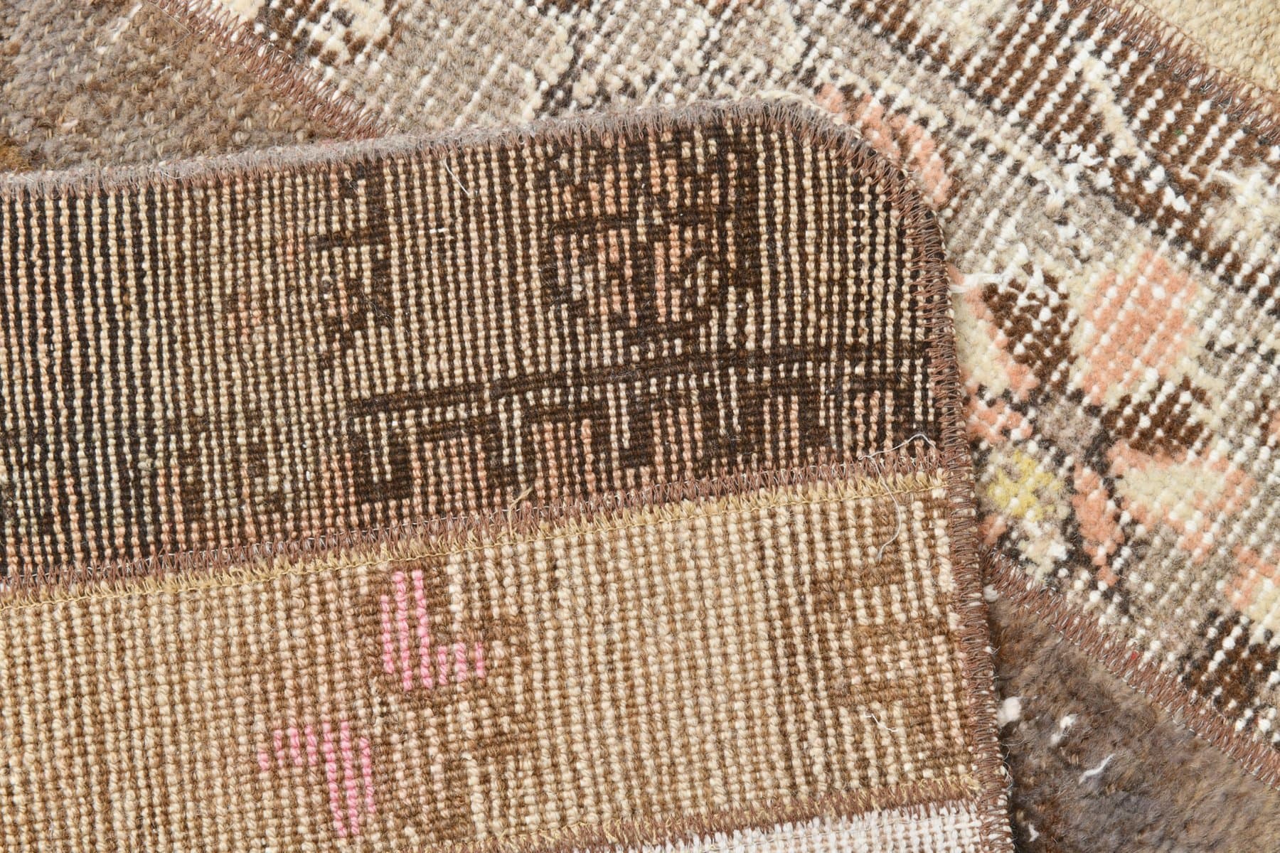 Runner 122x57 cm, beige, pink, wool, 1960s - 215422