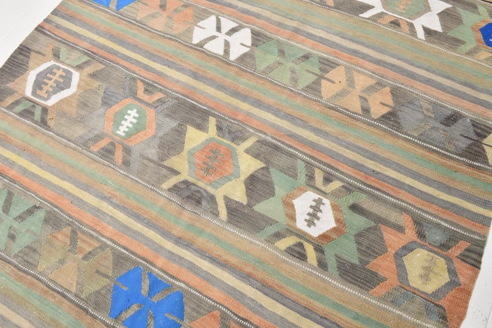 Kilim 186x347 cm, Blue, Grey, Wool, 1970s - 215413