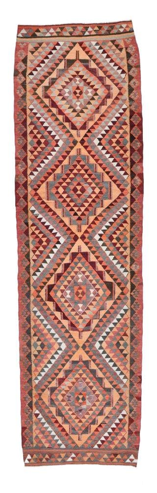 Runner Rug 309x88 cm, red, beige, wool, Turkey, 1970s.