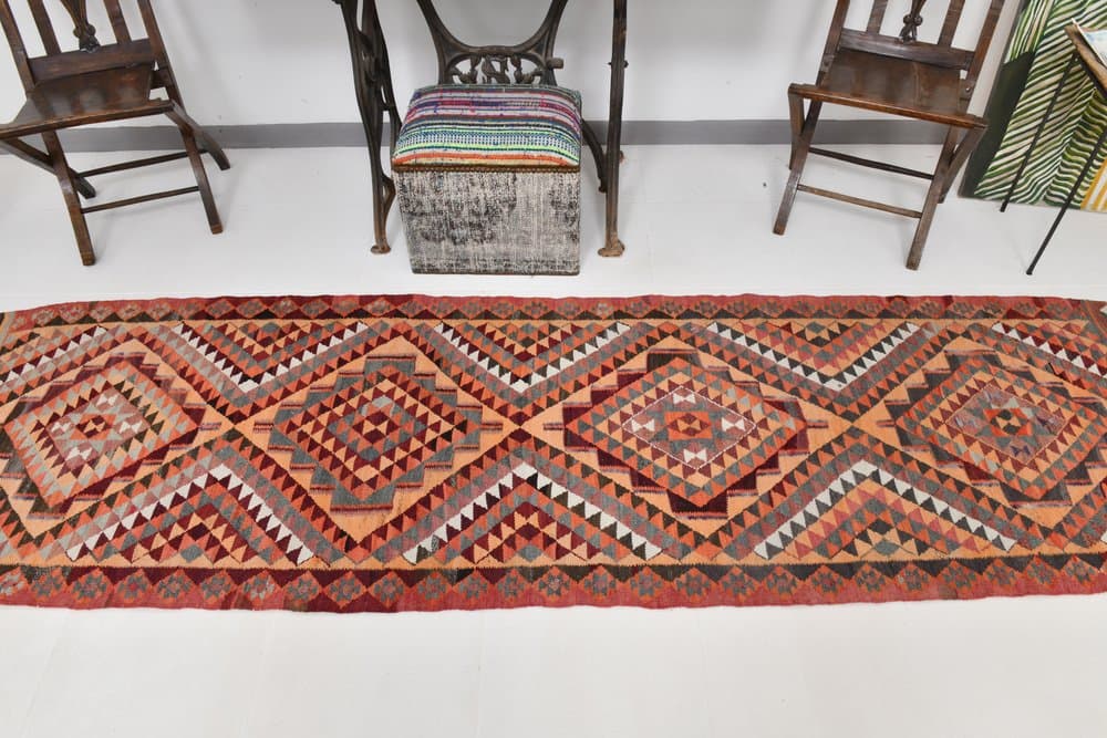 Runner Rug 309x88 cm, red, beige, wool, Turkey, 1970s. - 215401