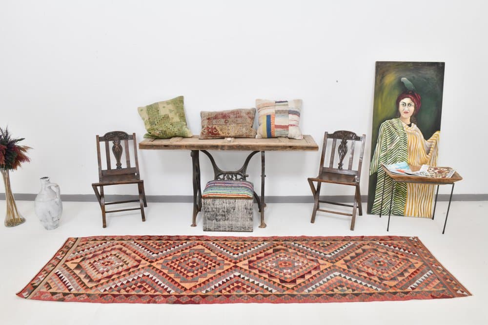 Runner Rug 309x88 cm, red, beige, wool, Turkey, 1970s. - 215405