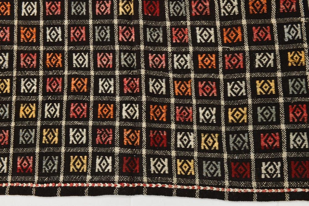Kilim 140x290 cm, black, red, wool, 1970s - 215382