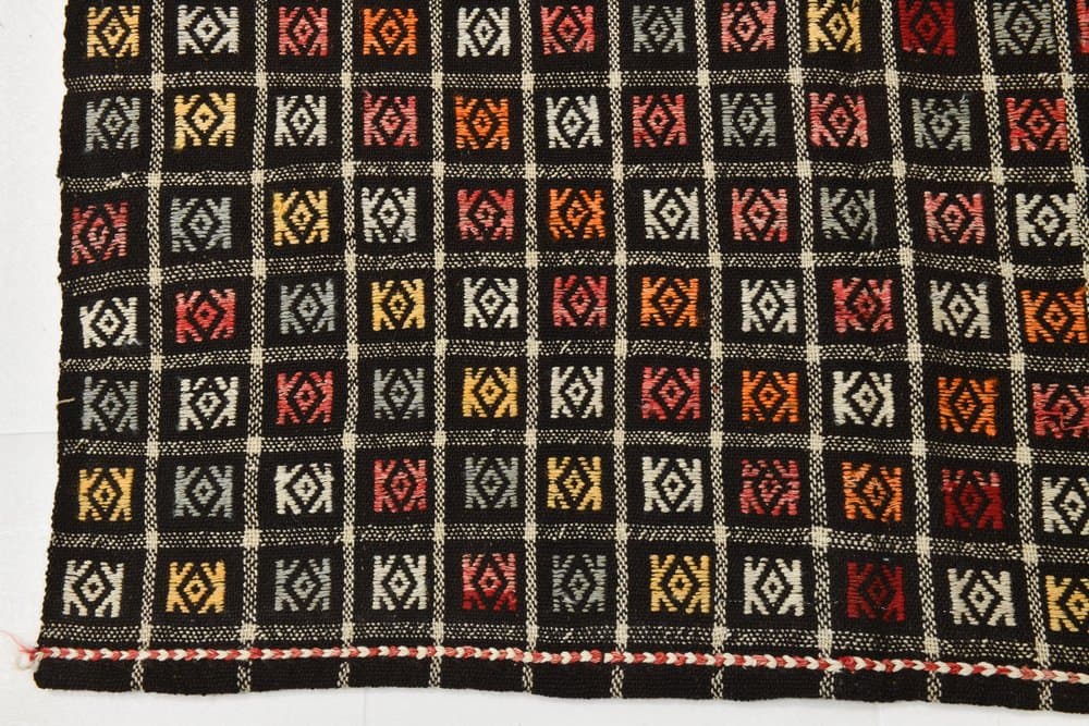 Kilim 140x290 cm, black, red, wool, 1970s - 215392
