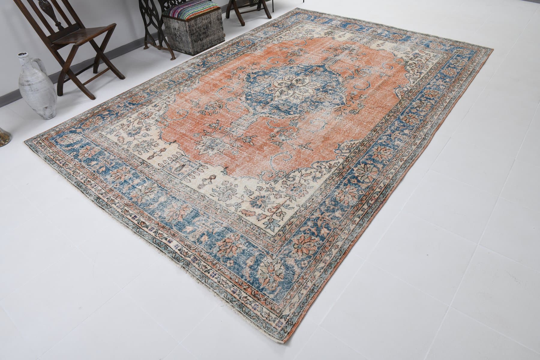 Dywan 344x235 cm, beżowy, wełna, Turcja, lata 60. - 215372