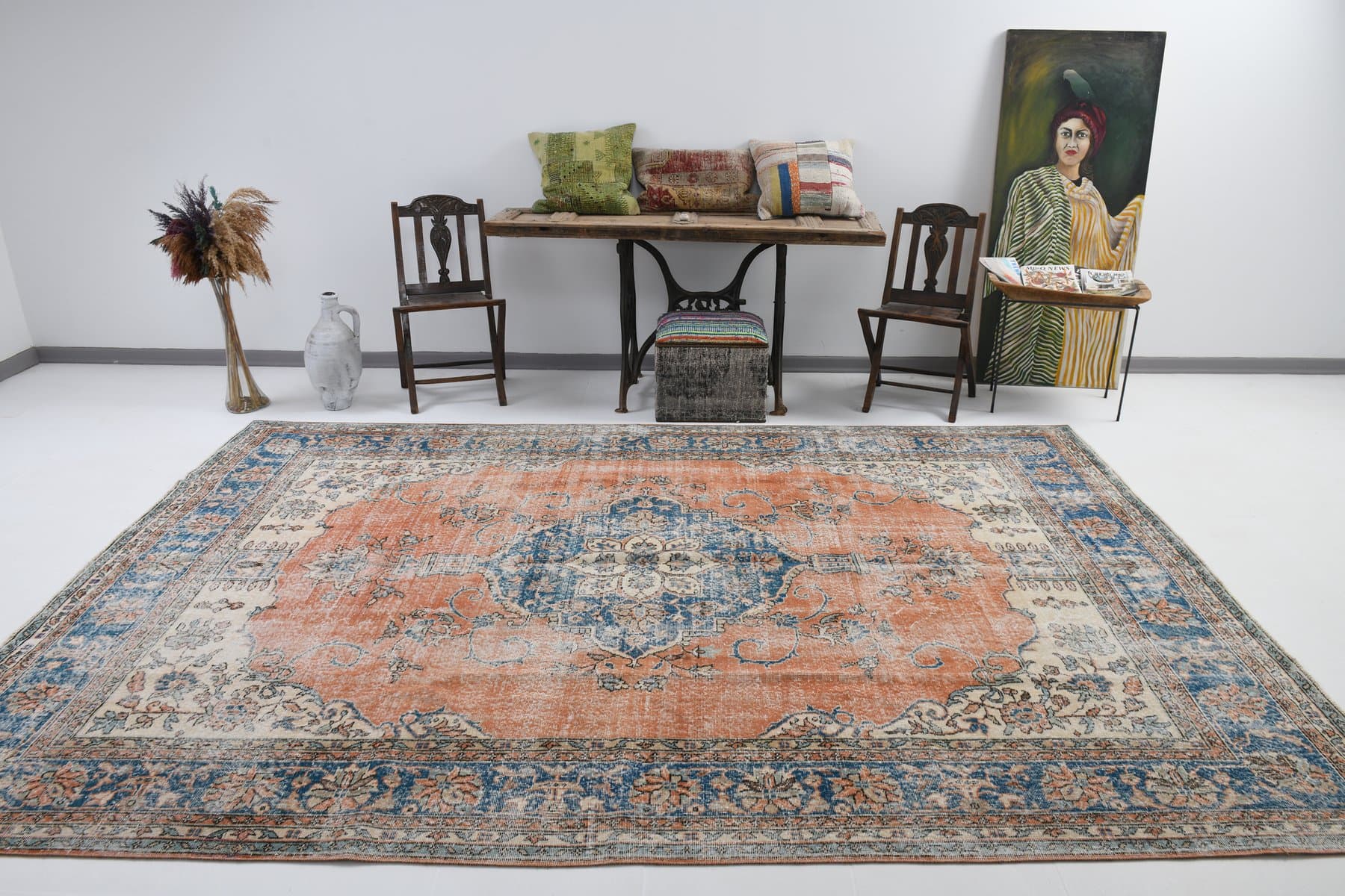 Dywan 344x235 cm, beżowy, wełna, Turcja, lata 60. - 215373