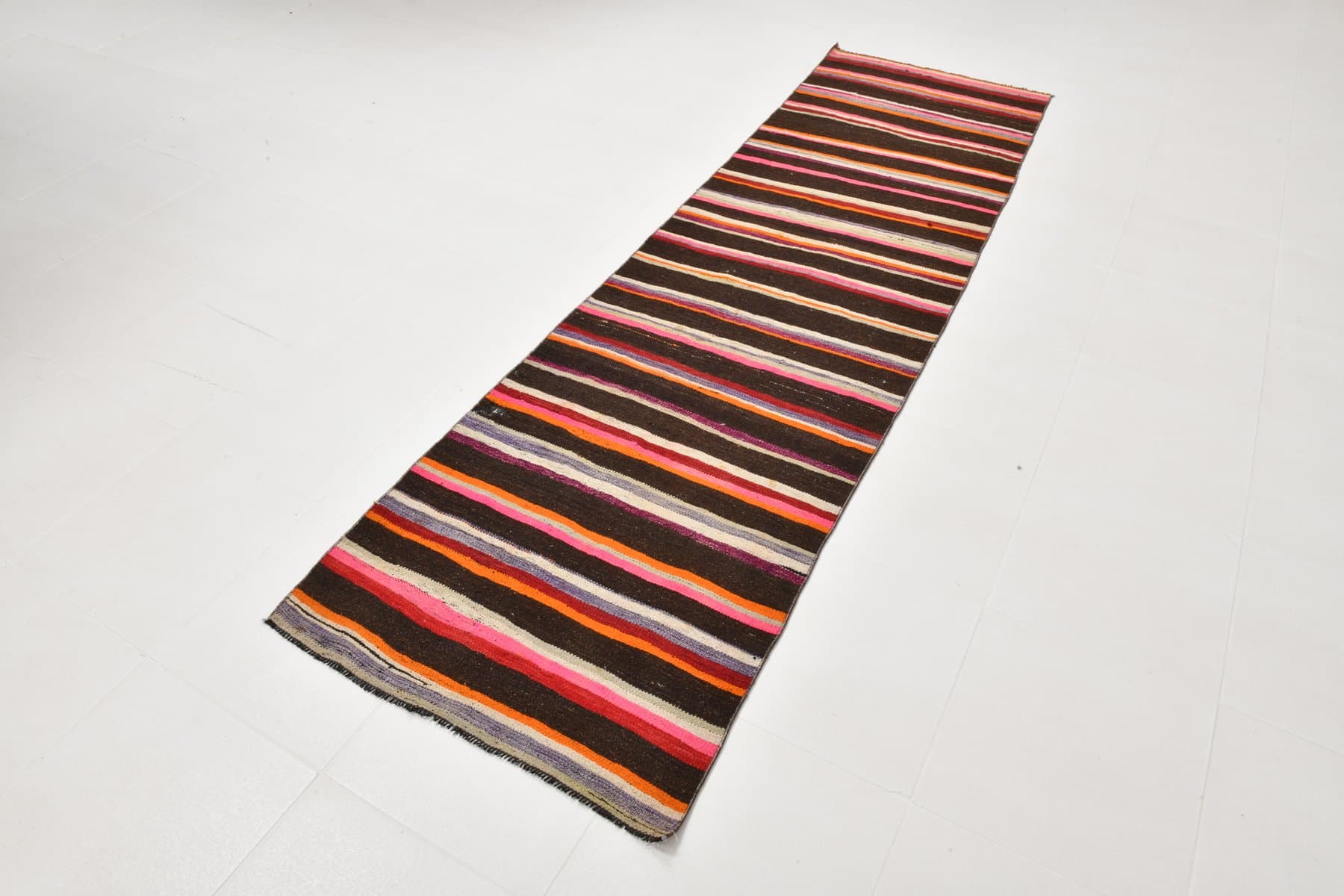 Kilim Runner 283x80 cm, brown, beige, wool, Turkey, 1970s. - 215359