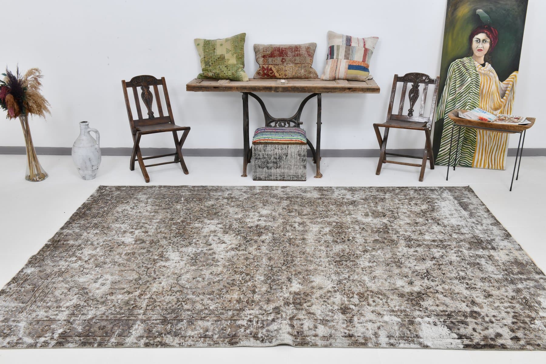 Rug 198x307 cm, grey, wool, Turkey, 1950s - 215335