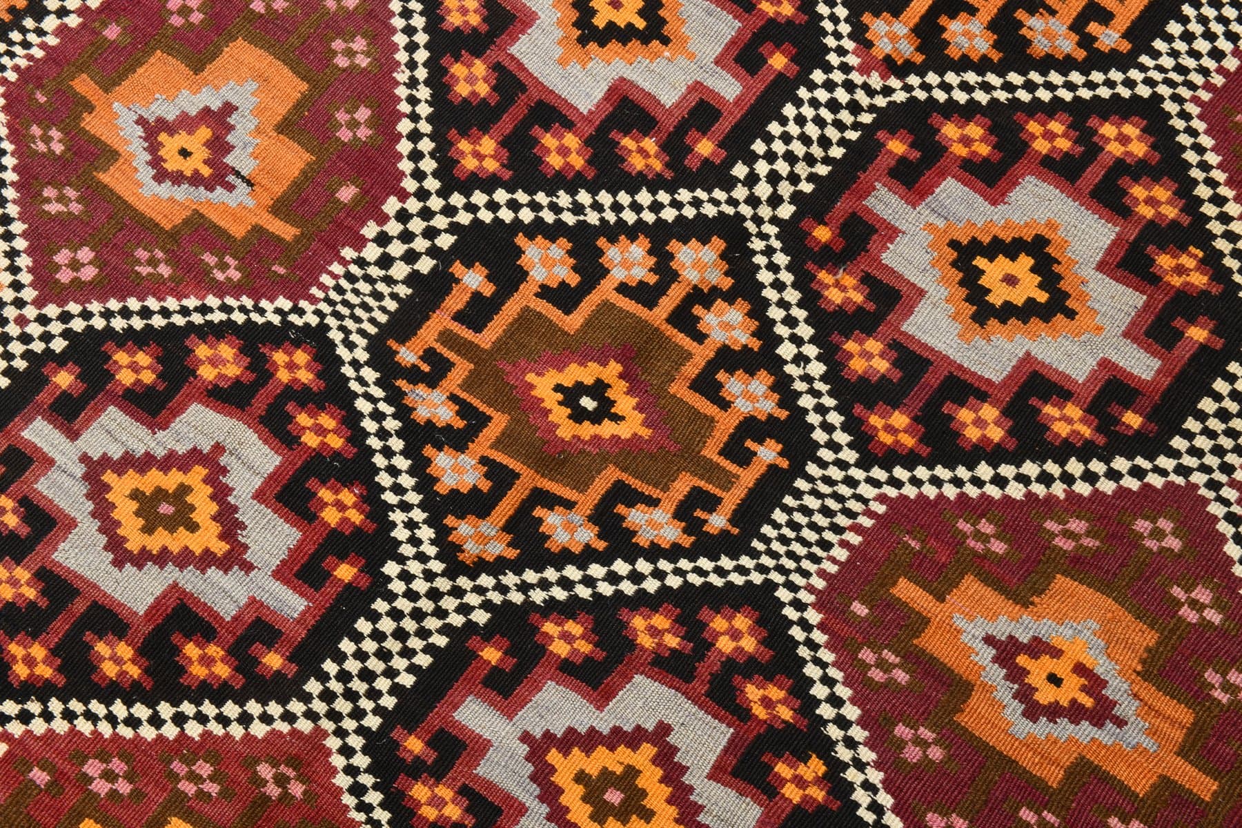 Kilim Rug 126x335 cm, beige, black, wool, Turkey, 1960s. - 215327