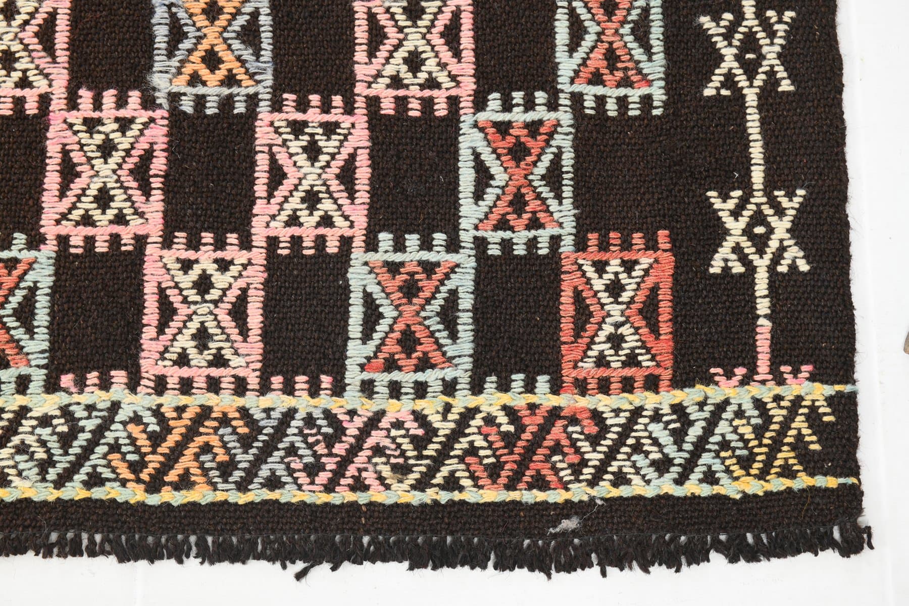 Kilim Rug 144x258 cm, pink, blue, wool, Turkey, 1960s. - 219414
