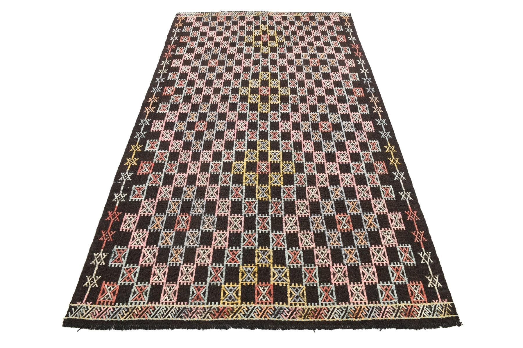 Kilim Rug 144x258 cm, pink, blue, wool, Turkey, 1960s.