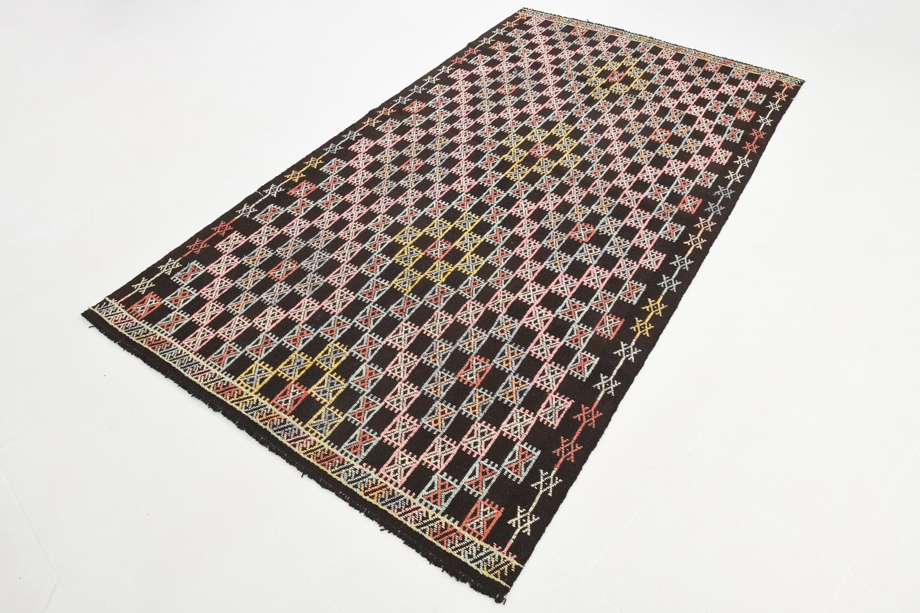 Kilim Rug 144x258 cm, pink, blue, wool, Turkey, 1960s. - 219404