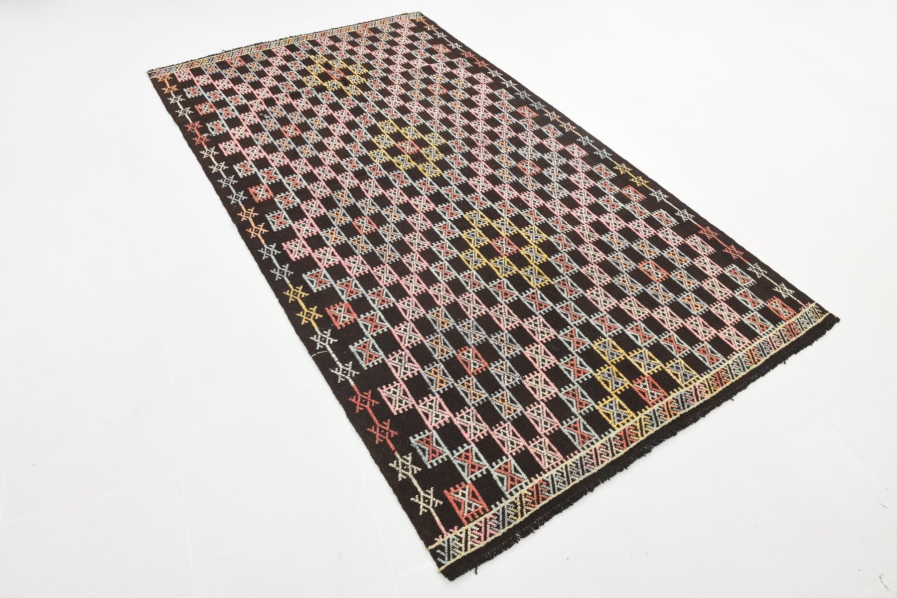 Kilim Rug 144x258 cm, pink, blue, wool, Turkey, 1960s. - 219409