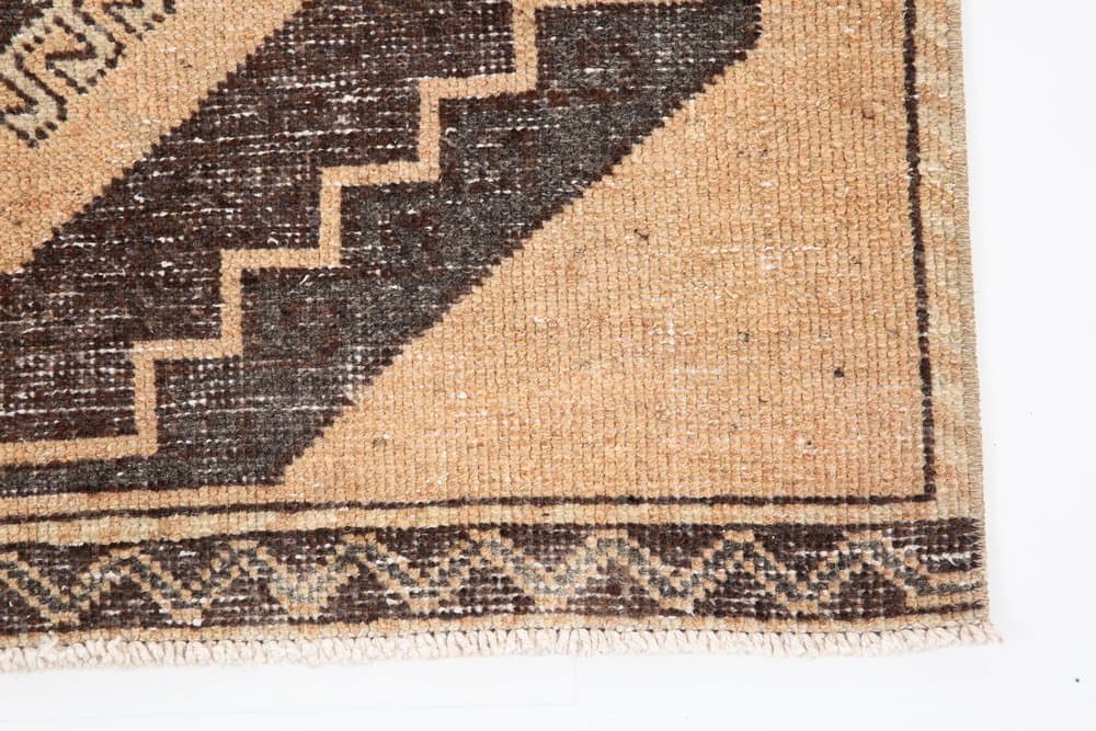 Runner Rug 345x94 cm, brown, coral, wool, Turkey, 1960s - 219379