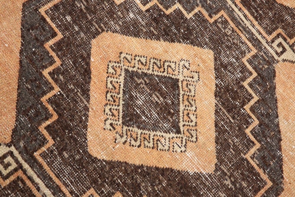 Runner Rug 345x94 cm, brown, coral, wool, Turkey, 1960s - 219388