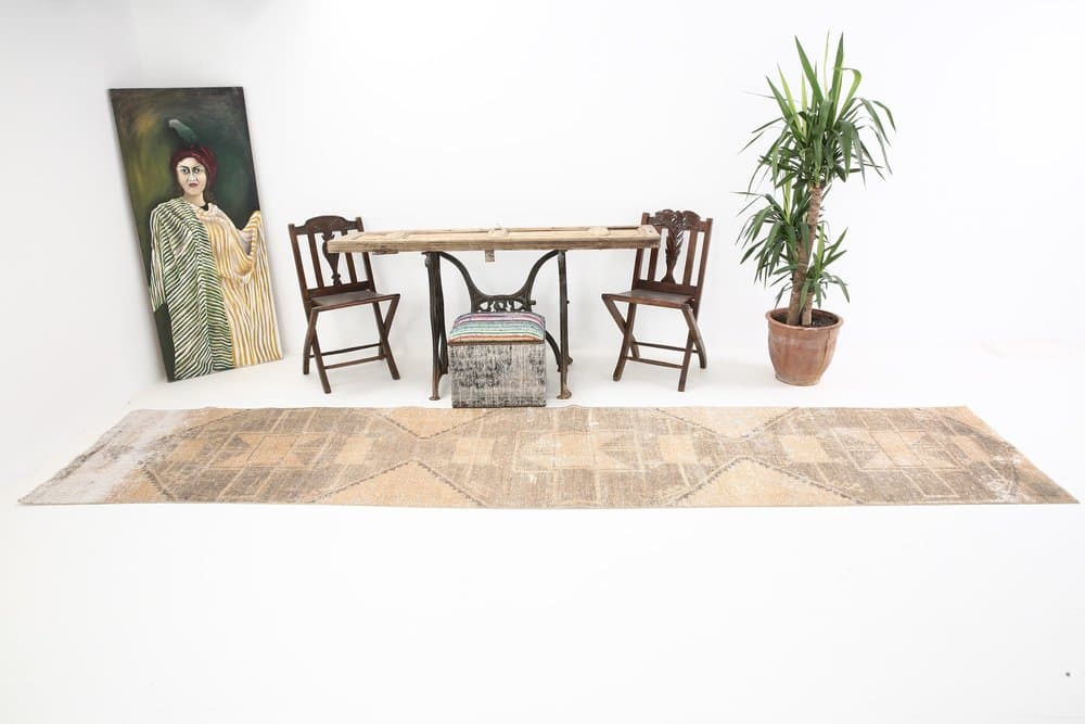 Chodnik 410x92 cm, beżowy, wełna, Turcja, lata 60. - 219370